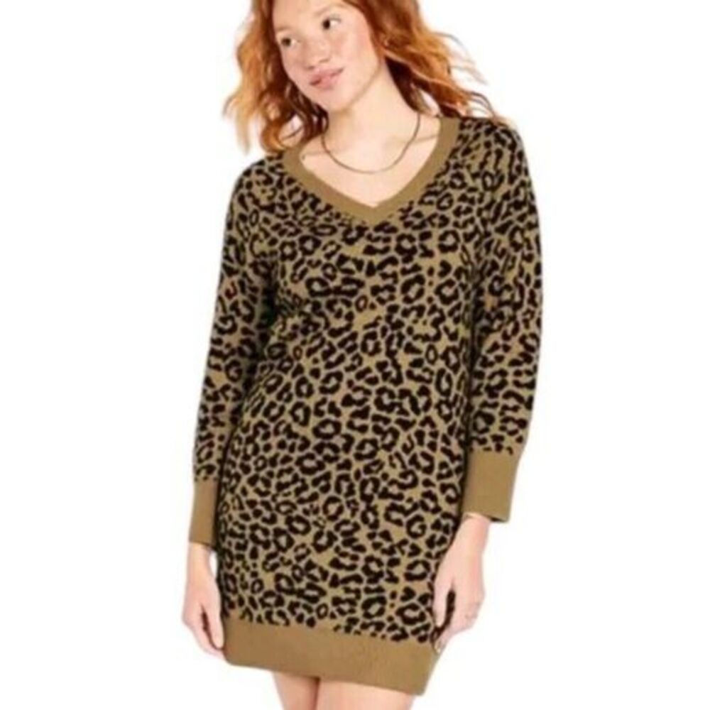 Old Navy SoSoft Mini Sweater Dress Plus Size 3X Leopard Print Tan Black Cheetah